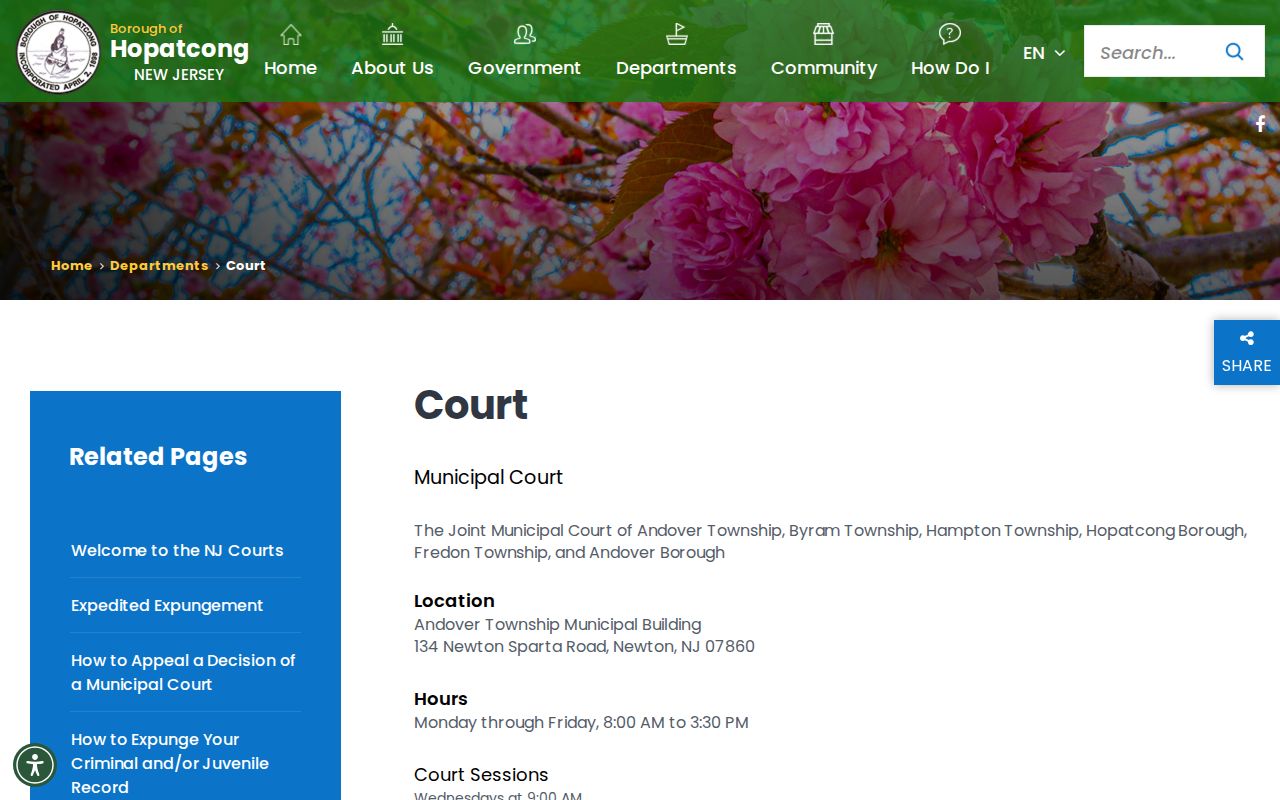 Hopatcong criminal court records at the Andover joint court