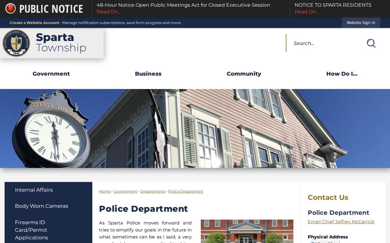 Sparta criminal records contact at Sparta Police Department