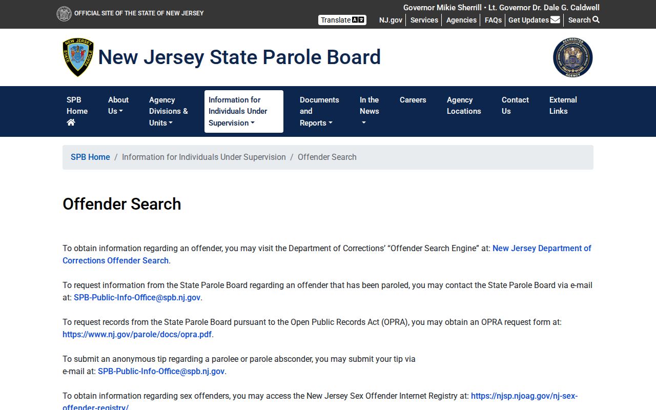 Sussex County arrest history and New Jersey parole search information
