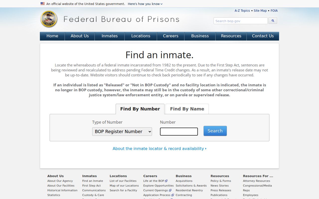 Federal inmate record locator for a Sussex County custody search