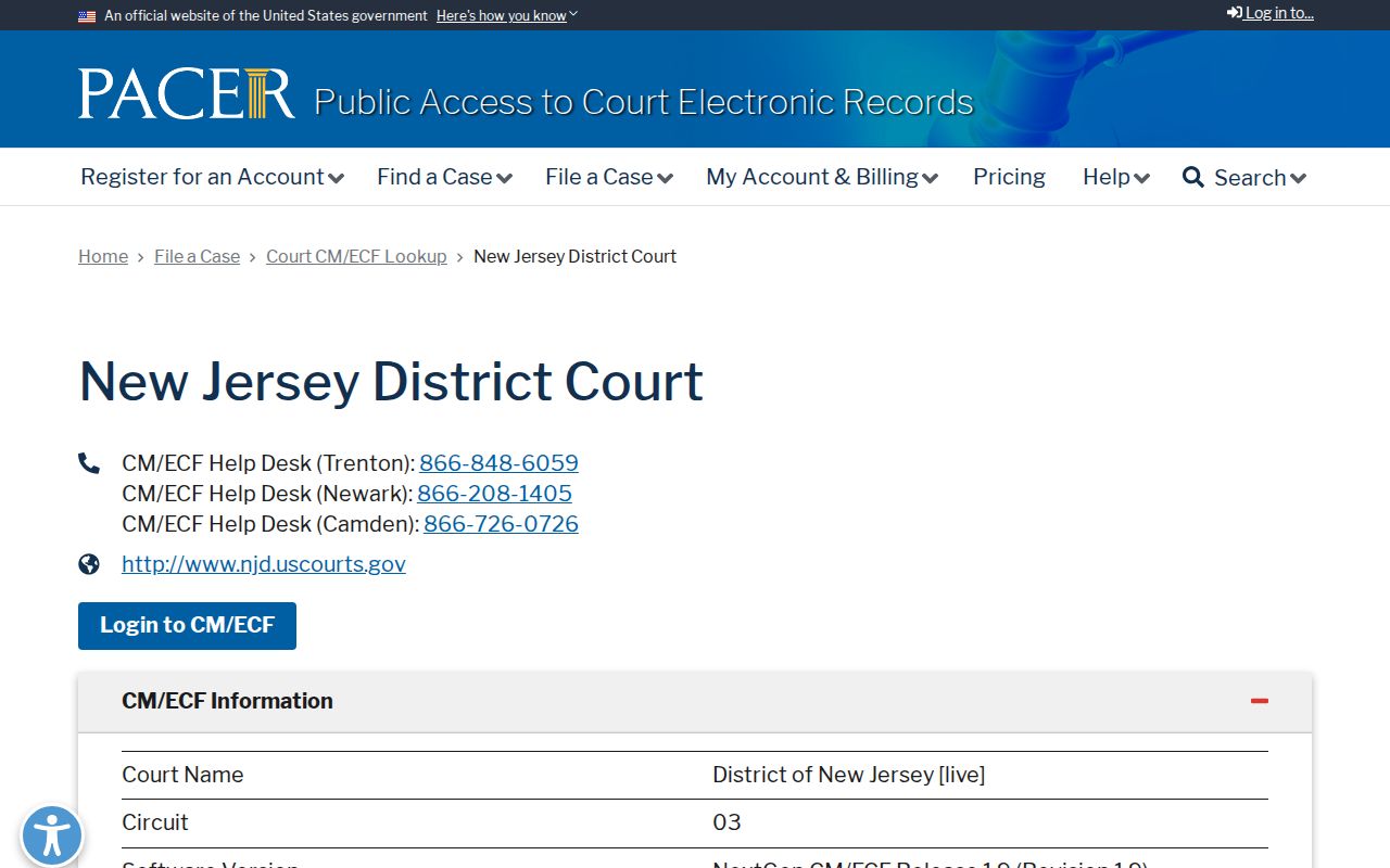 District of New Jersey federal criminal records access for Sussex County